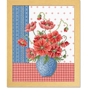 クロスステッチ完成品“フラワー花瓶　みどり”額入り OLY-K7588 オリムパスクロスステッチ刺繍キット ART GALLERY