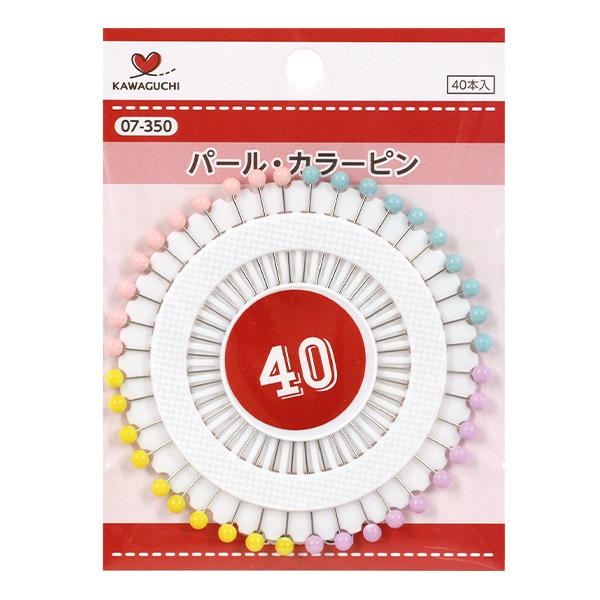 待ち針 『パールカラーピン 40本入り 07-350』 KAWAGUCHI カワグチ