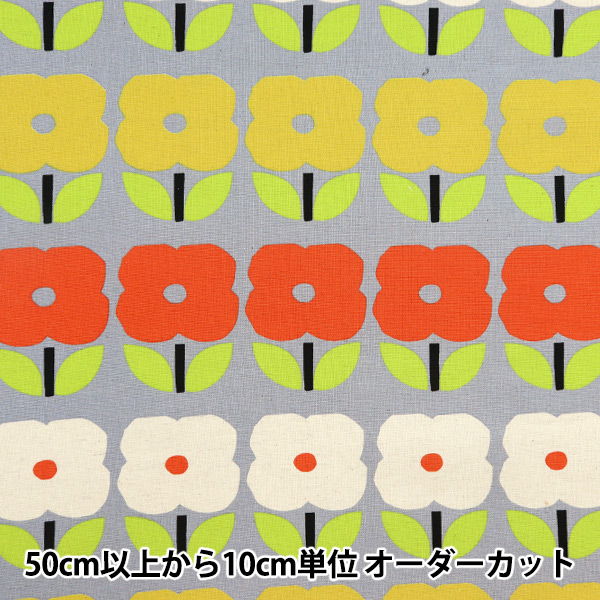 数量5から】 生地 『う早この布 綿麻キャンバス ファンシー花柄