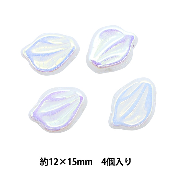 ビーズ 『チェコビーズ リーフ ホワイトAB 12mm×15mm 4個入り B000548