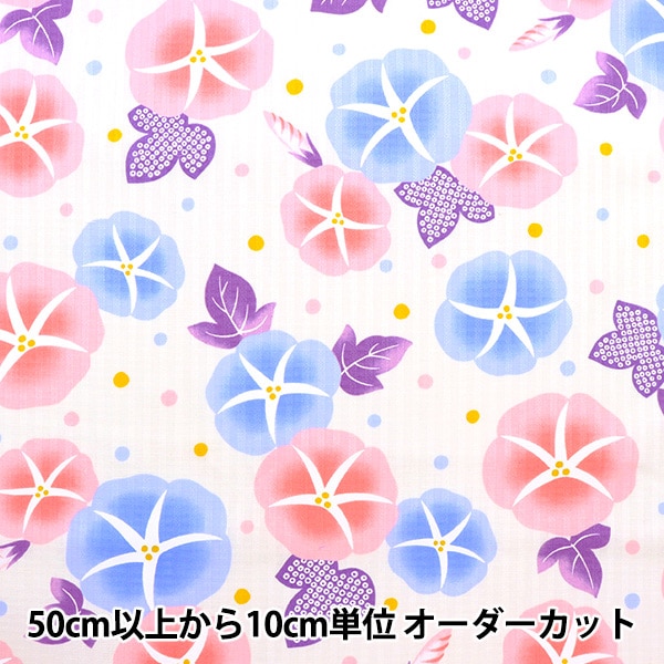 数量5から】 生地 『チェックドビー 夏まつり アサガオ ホワイト N1101 