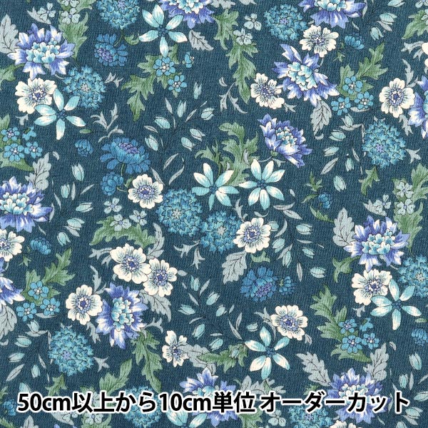 数量5から】 生地 『綿麻シーチング 花柄 ブルー AP31806-1D