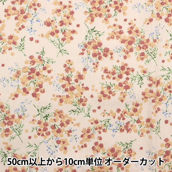 数量5から】 生地 『綿麻キャンバス 花言葉 ミモザ総柄 ピンク 142