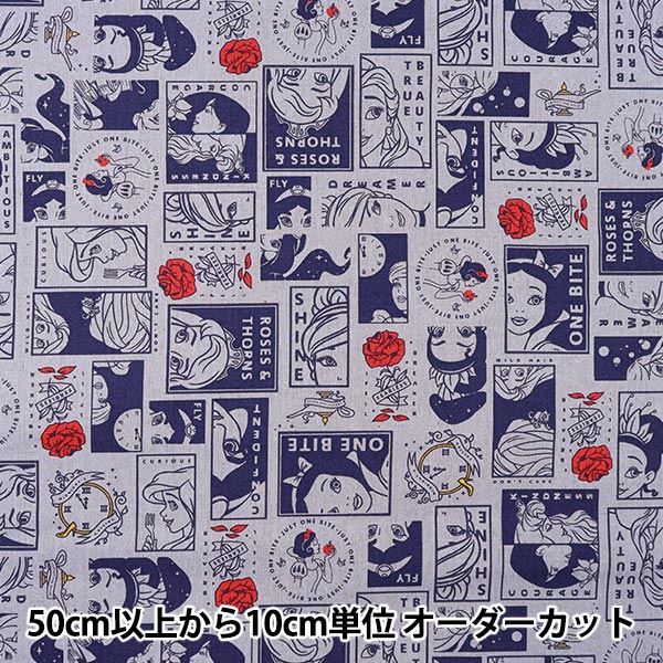 数量5から】 生地 『綿麻キャンバス ディズニープリンセス ブロック柄