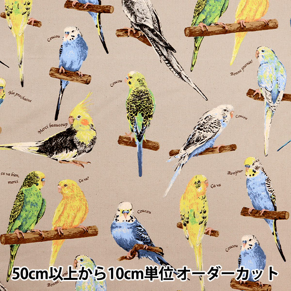 数量5から】 生地 『ツイルプリント インコ グレー KTS6954-B