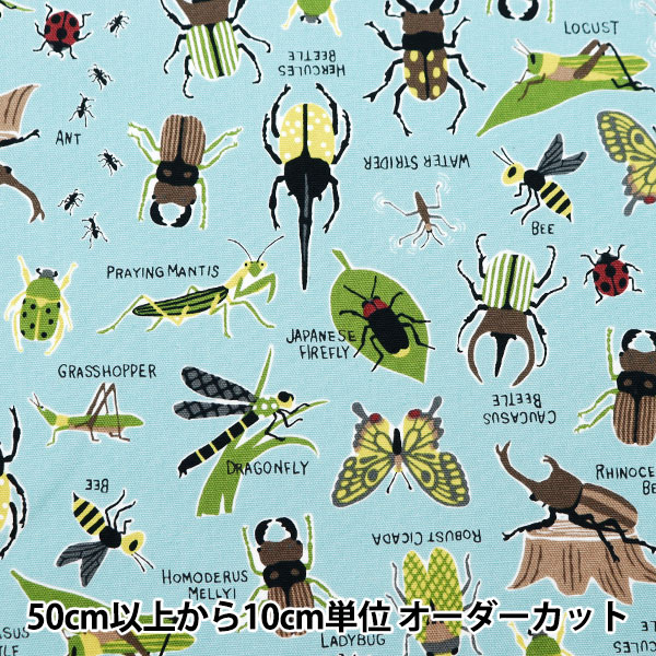 数量5から】 生地 『オックス カラフルキャンバス 昆虫図鑑柄