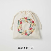 SWC214北欧ヴィンテージ 小花のリース刺繍がとても素敵なスクエアクロス 初心者向け*北欧刺繍入門の草花リース