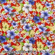 数量5から】 生地 『ブロード ハワイアンプリント ハイビスカス