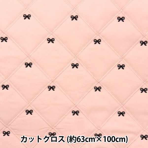生地 『リボン刺しゅうキルトカットクロス 約63cm×100cm ピンク C