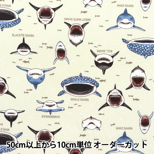 数量5から】 生地 『オックス カラフルキャンバス サメサメシャーク