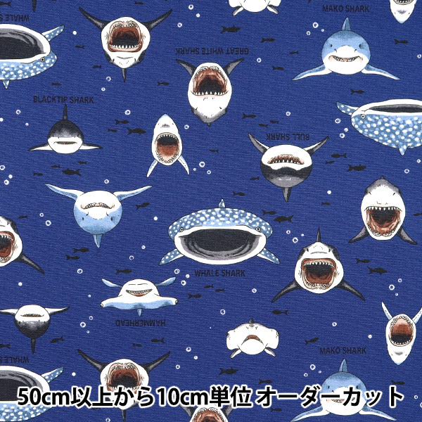 数量5から】 生地 『オックス カラフルキャンバス サメサメシャーク