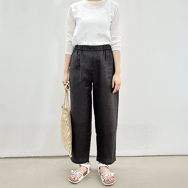 ボトムス 『しっかりリネン ラフスタイルラウンドパンツ チャコール