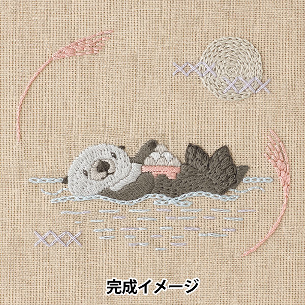 【珍】　★ 額装 亭台仕女図繍片 ★　民国時期　刺繍 仕女紋 亭台紋　民間織繍 刺しゅうキット 『Chicchi お月見を楽しむラッコさん JPT108