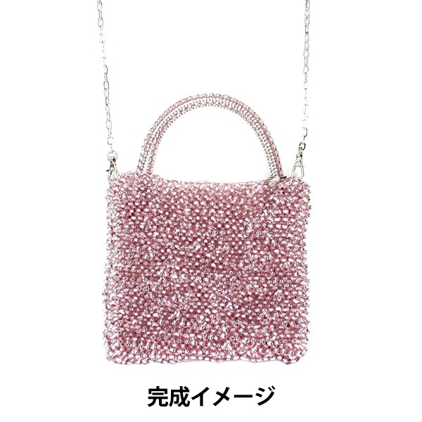 新品未使用品❣️ジュエリーヤーン　パウダーピンク　4点まとめ売り　ラメルヘンテープ 動画付き】 編み物キット 『ガーター編み プチバッグ パウダーピンク