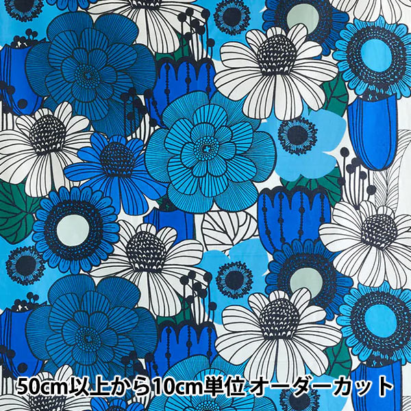 数量5から】 生地 『シーチング 一枚の布 Flower ブルー YKA-39070-1A