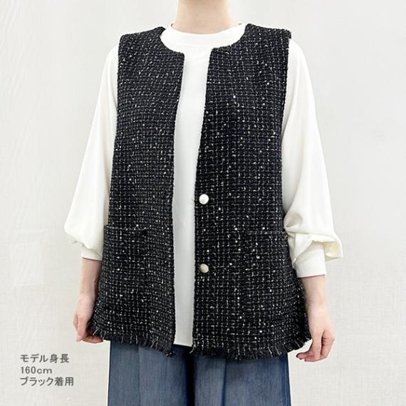 トップス 『ファンシーツイードジレ ブラック SA00043-41-BK』 GUNNII