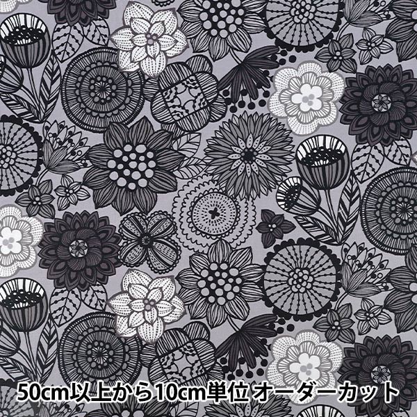 数量5から】 生地 『オックス 花柄 グレー AP61108-2E』 生地,柄から