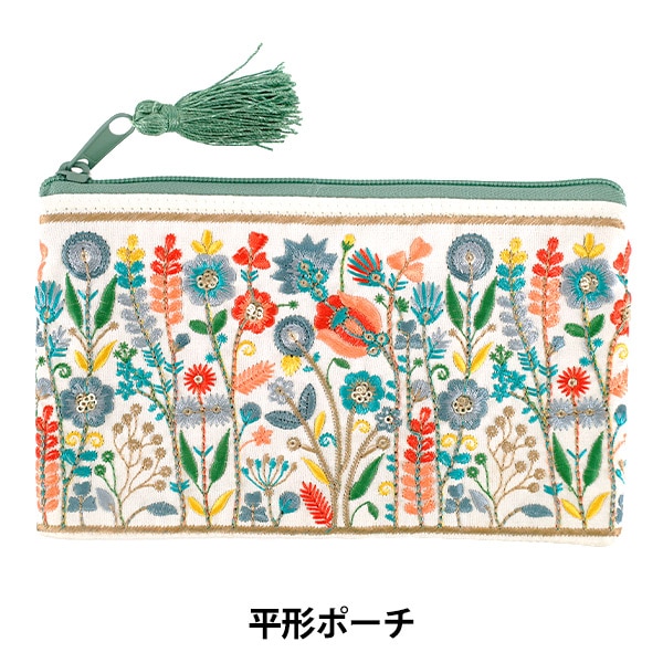 小物入れ 『インド刺繍平形ポーチ 約横20×縦12.5cm IHP-04』 生活雑貨