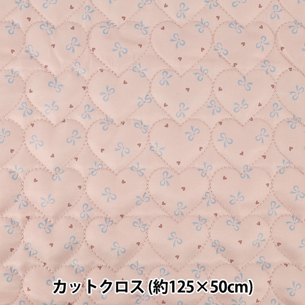 生地 『インクジェットプリントキルト リボン ピンク 130cm×50cm Q9522