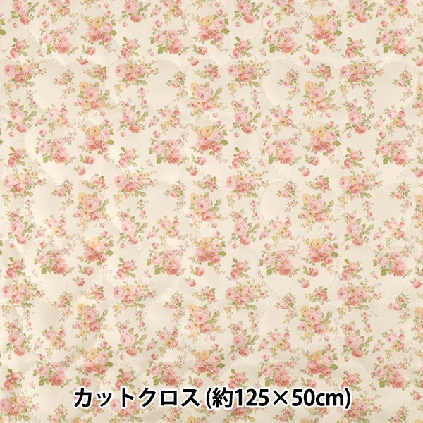 生地 『インクジェットプリントキルト フラワー ホワイト 130cm×50cm