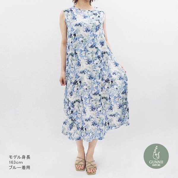 ワンピース 『とろみリネンプリントスリーブレスAラインワンピース