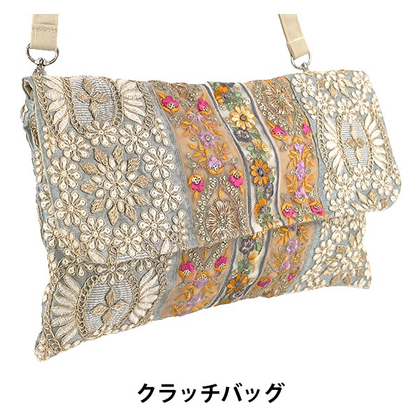 最終値下げ　極美品　スワロフスキー ビジュー イヴニングバッグ クラッチバッグ バッグ 『インド刺繍クラッチバッグ 約横30×縦18cm ICB-09』 生活雑貨