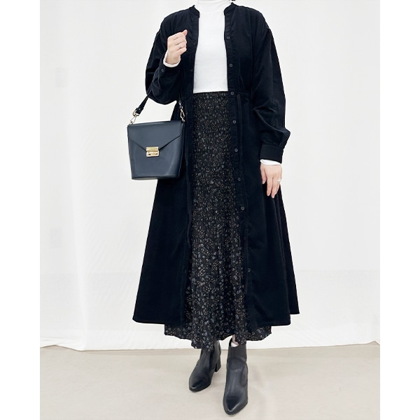 ワンピース 『コーデュロイ ドロストシャツワンピース ネイビー