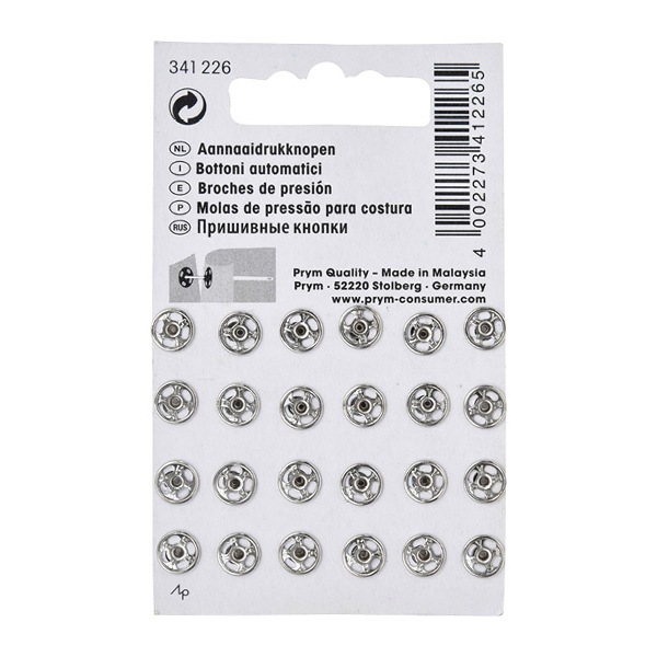 メタあ ボタン 『金属縫付けスナップ 銀 7mm 24セット 341226』 Prym