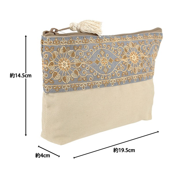 小物入れ 『インド刺繍舟形ポーチ 約横19.5×縦14.5×マチ6cm IFP-09