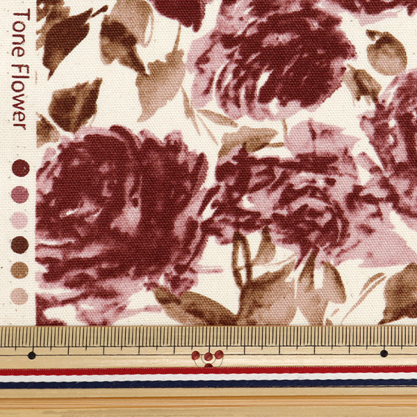 数量5から】 生地 『NOVA オックス 水彩バラ総柄 レッド NOX-TOFL-RE