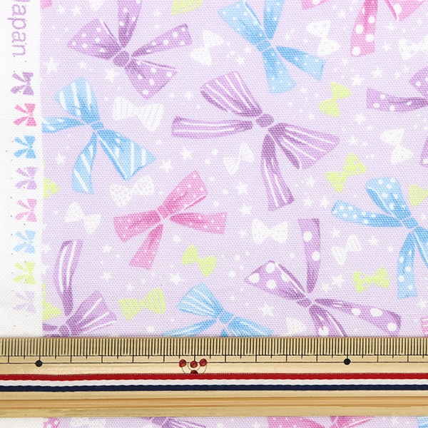 数量5から】 生地 『オックス リボンポップ パープル COCA-RIBBON-C