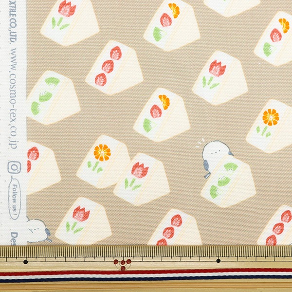 数量5から】 生地 『オックス フルーツサンドシマエナガ ベージュ