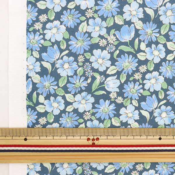 現品限り】【数量5から】 生地 『シャーティング 小花柄 ネイビー  