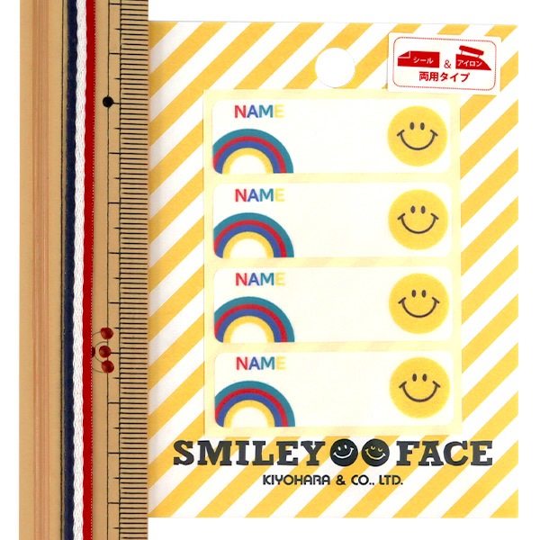 ワッペン 『シール&アイロン両用ネームラベル レインボースマイリー