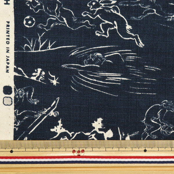 数量5から】 生地 『和柄ドビー 鳥獣戯画 ネイビー 1025-105-2D