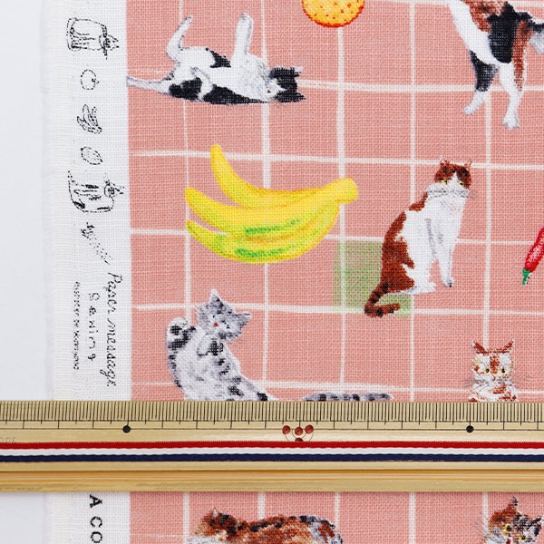 数量5から】 生地 『Paper message モーリークロス 猫とテーブル