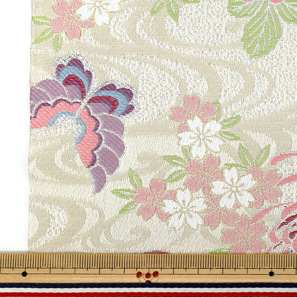 数量5から】 生地 『金襴 流水に菊桜蝶文 白 AH9000-15』 生地,柄から
