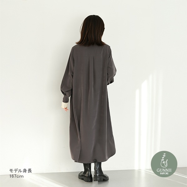 【JURGEN LEHL】麻100% スキッパーシャツワンピース グレー M JURGEN LEHL】麻100% スキッパーシャツワンピース グレー Mの