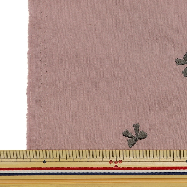数量5から】 生地 『ソフトブロード 刺繍リボン CGRY KOF-43