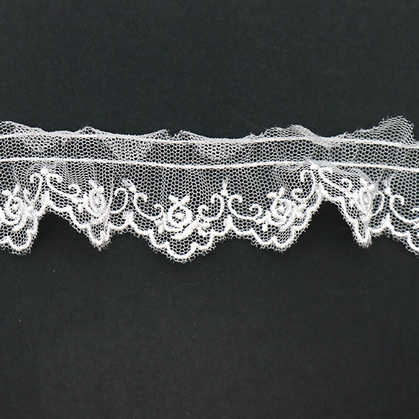 チュール レース　プリーツ　エクリュ  5弾フリル  マシンチュール 数量5から】 レース 『チュールフリル オフホワイト 24393F