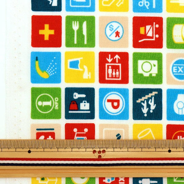 数量5から】 生地 『シーチング ピクトグラム ビビッドカラー NNF-09-R