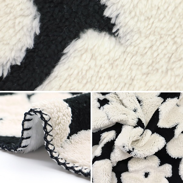 防寒具 『静電気防止加工 花柄ボアブランケット 100×140cm ブラック C