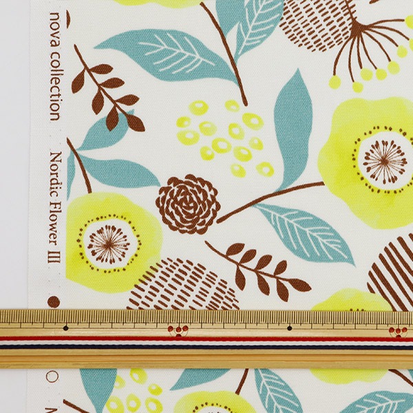 数量5から】 生地 『NOVA オックス ノルディックフラワー柄 ライム