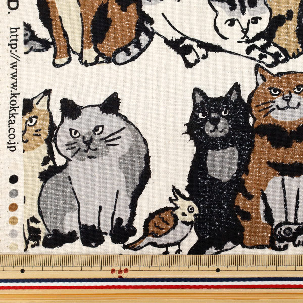 数量5から】 生地 『綿麻キャンバス Art CAT ホワイト YGA-86020-1A