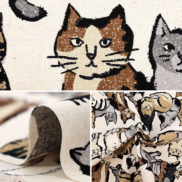 数量5から】 生地 『綿麻キャンバス Art CAT ホワイト YGA-86020-1A
