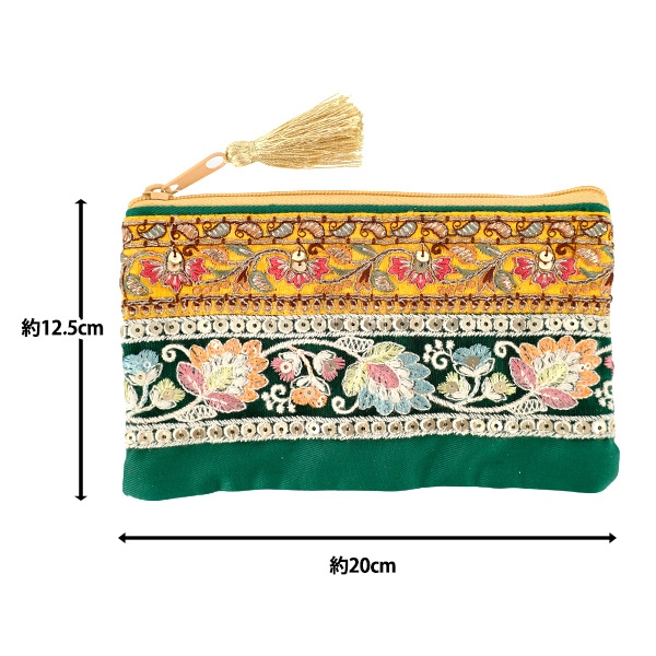 ヴィンテージファブリック　インド刺繍　　インテリア　ボックス 小物入れ 『インド刺繍平形ポーチ 約横20×縦12.5cm IHP-10』 生活雑貨