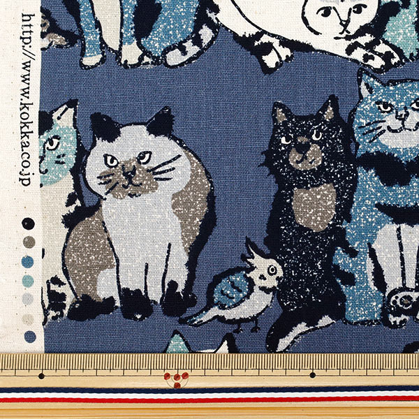 数量5から】 生地 『綿麻キャンバス Art CAT ネイビー YGA-86020-1E