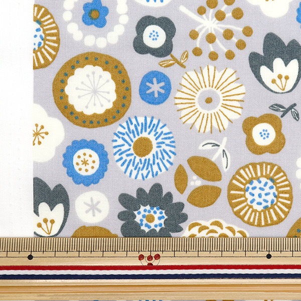 数量5から】 生地 『スケア 北欧フラワー柄 グレーブラウン SQ35901-3E