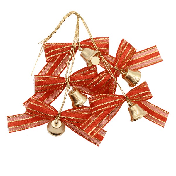 クリスマスオーナメント 『ベル付レースリボン S レッド 5個入り XM