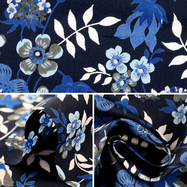 LIBERTY❃︎ハンドメイドスタイ【ブルー×エデナム】リバティ ネイビー 紺色 数量5から】 生地 『LIBERTY リバティプリント タナローン エデナム